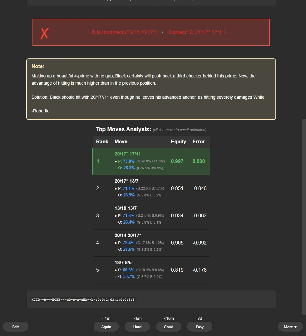 Anki flashcard back with move analysis