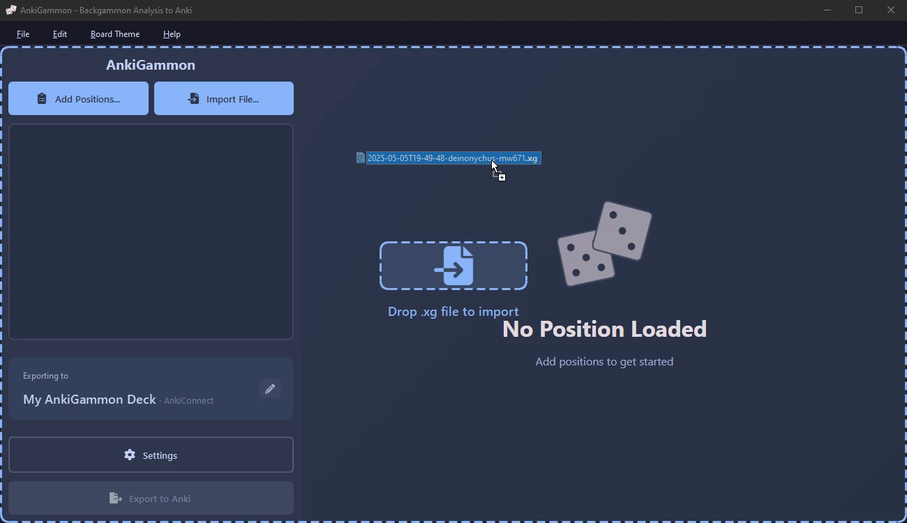 Drag and drop XG/XGP files into AnkiGammon