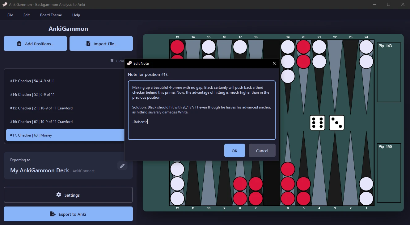 Edit position and add custom notes